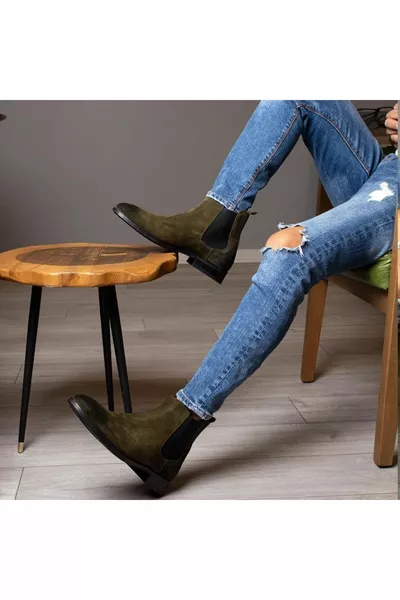  Chelsea Khaki Men's Suede Boots