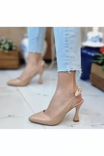 Park Fashion Pelle Donna Calice Tacchi Stiletto con Fiocco Aperto Indietro Punta A Punta Nastro