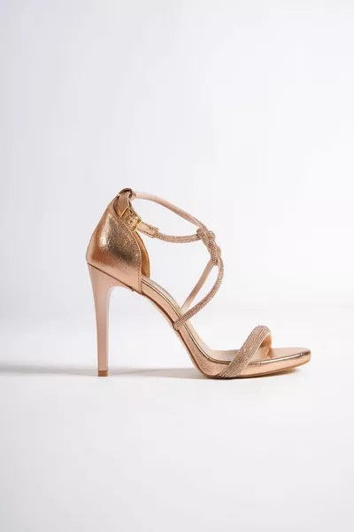 Palermo Koperen Vlecht Stenen Platform Hakken Avondschoenen