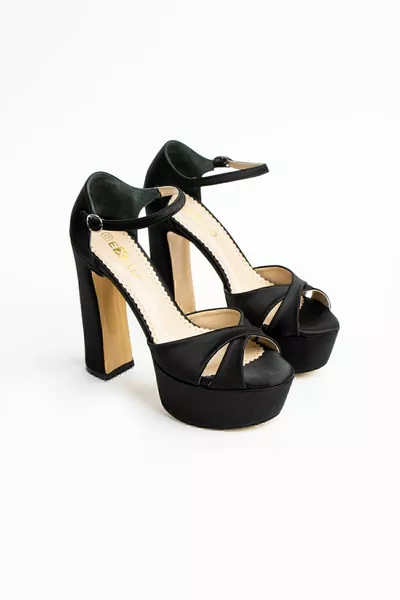 لينة مبطن عالية منصة أسود الساتان مساء الأحذية