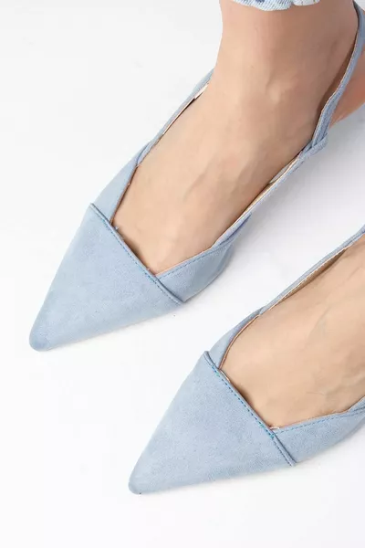 ميغان أزرق مقدمة مدببة مفتوحة الظهر كعب سميك