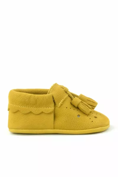 Peppa Genuine Leather Yellow Tassel Elasticated Baby Booties