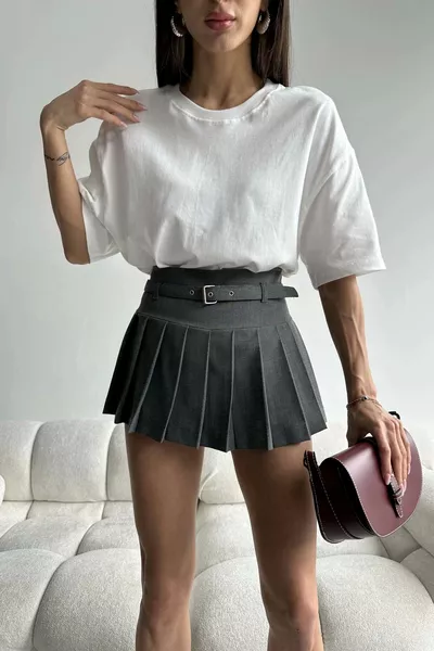 Women's Anthracite Belted Shorts Skirt 