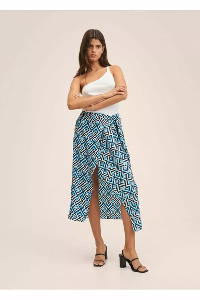 Wrapover Cut Patterned Skirt