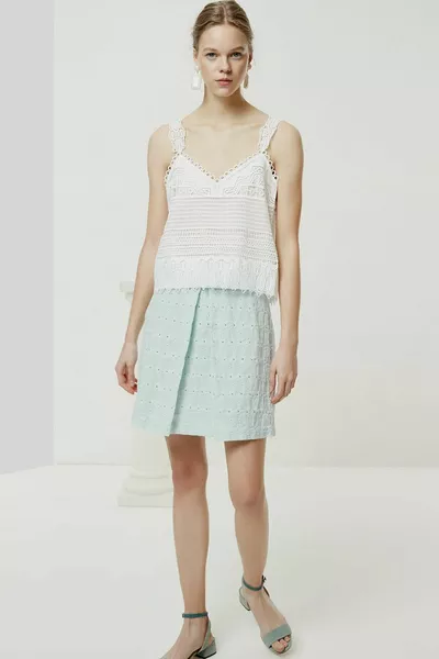 Women's Blue Breaking Detailed Mini Skirt X