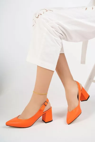 نسائي برتقالي الجلد الكعب كلاسيك أحذية كاجوال