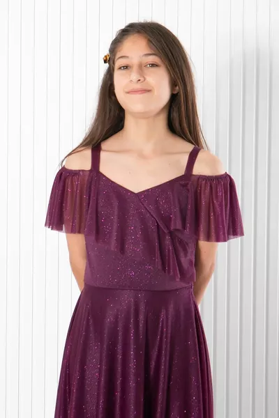 Bandje Glitter Avondjurk Pruim 