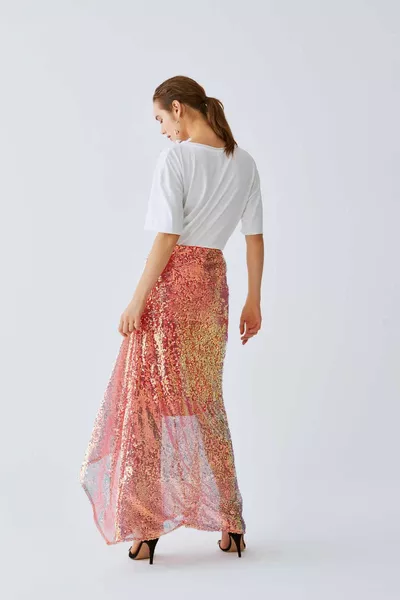 Коралова дълга пола с пайети Корал 