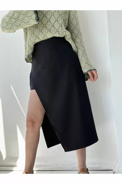 Janet Slit Vita Alta Midi Pantaloncini Gonna Donna Nero