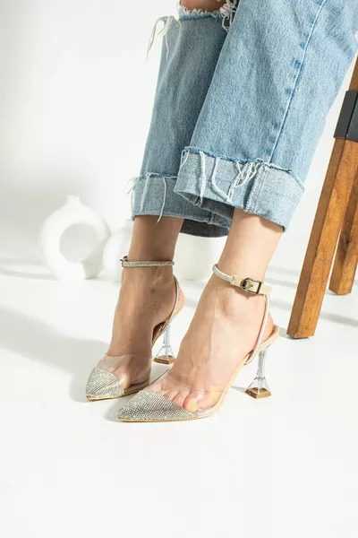 Кожа Прозрачен камък Дамска вечерна рокля на токчета