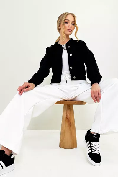 Kadın Siyah Crop Denim Ceket -RV