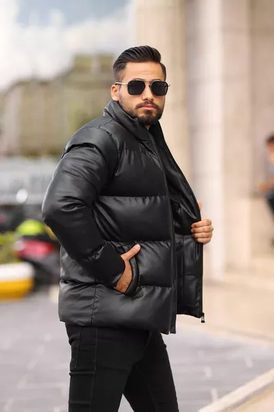 Cappotto di pelle gonfiabile da uomo della nuova stagione