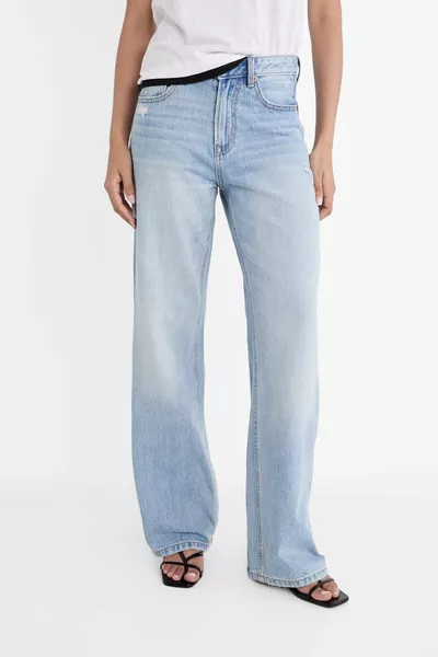  Gerade Jeans mit weitem Bein