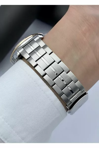 Men's Wristwatch Silver Color Steel Band 3 Atm Waterproof