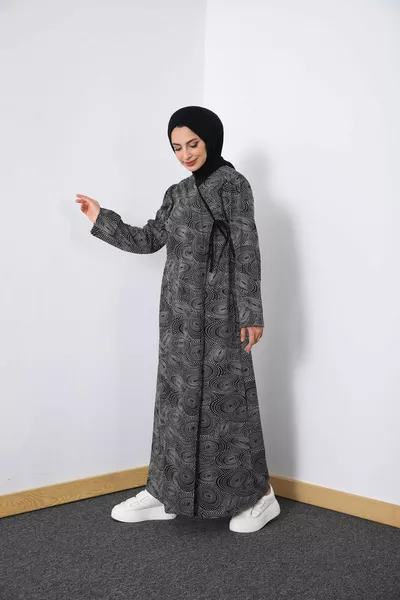 Mevsimlik Kadın Gri Tesettür Elbise, Terletmeyen Namaz Kıyafeti, Dökümlü Ferace