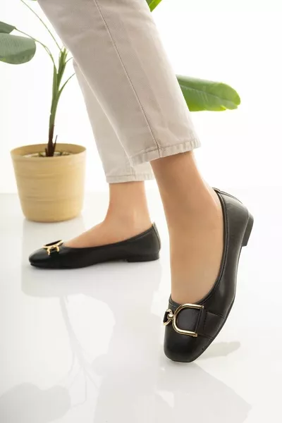 Femmes Noir Boucle Détail Ballerines Léger Casual Sole Chaussures Décontractées