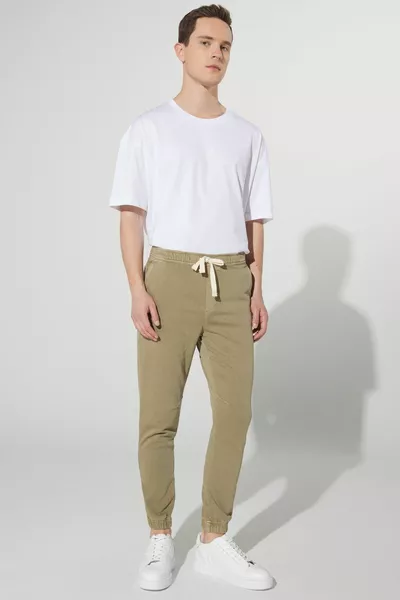 Khaki Slim Fit Slim Fit Seitentaschen Elastische Jogginghose mit Baumwolltaille und Krawatte