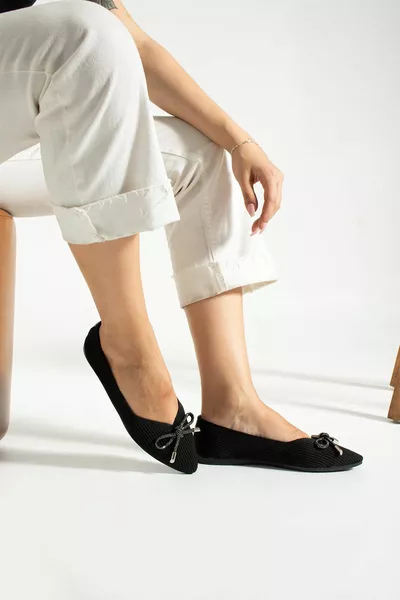 Dames lint gedetailleerde puntige neus stijlvolle gebreide ballerina's