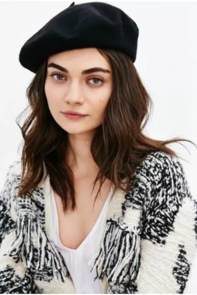 نسائي رسام أسود قبعة صغيرة قبعة فرنسية