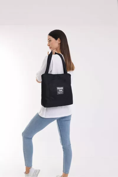 أسود لينة سستة القماش الأكمام وحقيبة الكتف