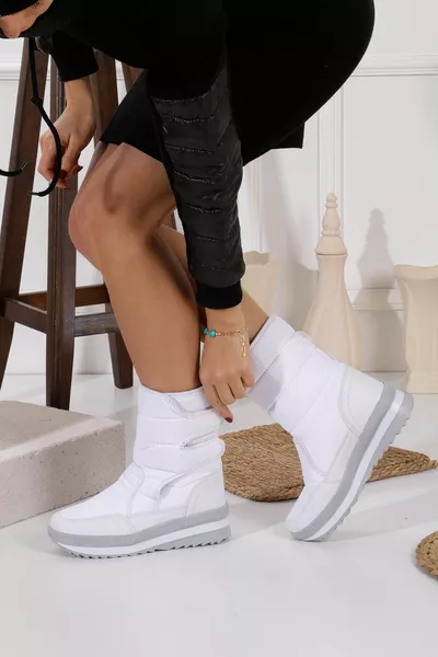 Alves Unisex Women's - Men - Kids White Snow Boots Inside Fur Velcro Non-Slip Sole Shoes