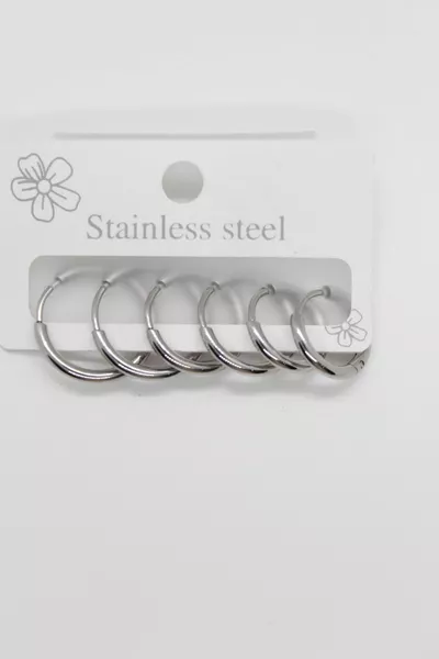 Women's Blackout L Steel 6-Piece Ring Set Non-Blackening Steel Earrings