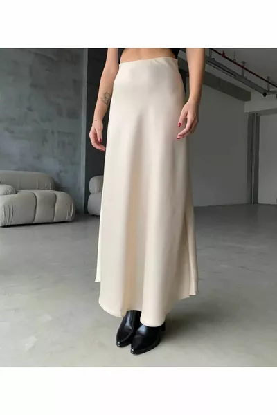Jupe longue en satin de longueur maxi taille élastique de qualité de luxe