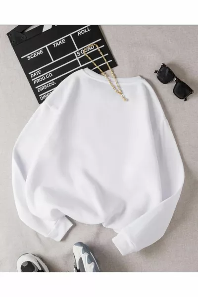 Унисекс Белая толстовка оверсайз с принтом Bronklyn