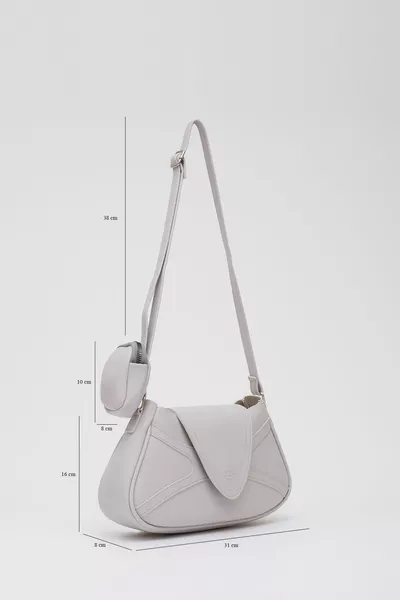 Graue  Kunstleder Arm- und Umhängetasche mit einem Fach und Portemonnaie L: B: B:8 cm