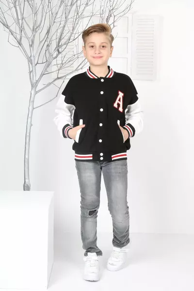 أسود للجنسين الاطفال كلية سترة الاطفال كلية جاكيت الجبهة المفاجئة المفاجئة مطرزة