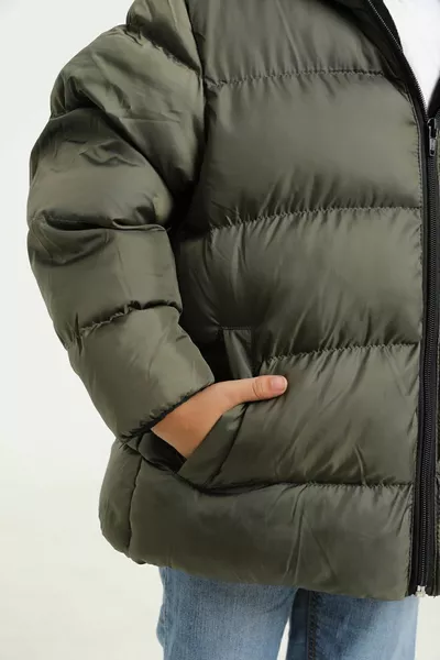 الأولاد الكاكي الصوف مقنعين للماء يندبروف البخاخ معطف الشتاء مع جيوب