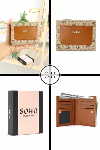 المرأة الأصلية متعددة العين شعار منقوشة حامل بطاقة سستة عملة ملونة وورقة المال مقصورة المحفظة