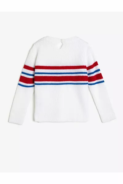Girls' White Crew Neck Blocky Sweater