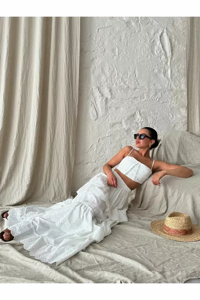 Ecru gefalteter Faltenrock