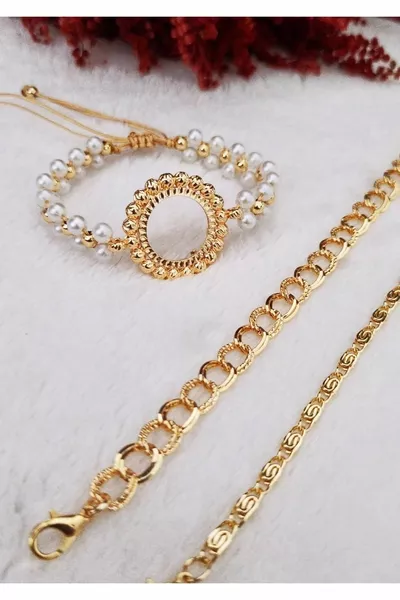 Quarter Armband, Dreifach-Kombinationsarmband mit Quarter Gold Worn