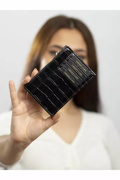 Paris Schwarzes Damen-Kartenetui mit Reißverschluss