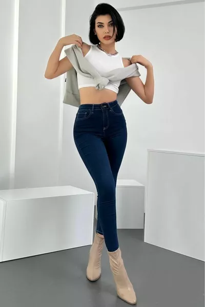 Jeans jeans da donna in lycra elasticizzata in lycra a vita alta Hltjennie-blunero-a