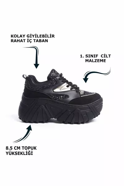 الجلد الأسود من جلد الغزال لامعة الحجر مفصلة الدانتيل المتابعة عالية وحيد عارضة أحذية رياضية نسائية