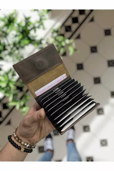 Visso  القهوة كرايز الجلود اسم خاص محفظة جلدية طبيعية الأكورديون حامل بطاقة نموذج حقيبة جلدية