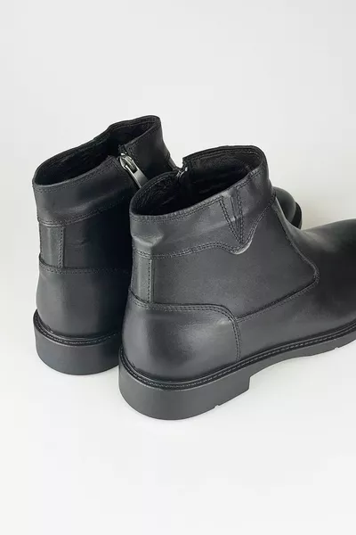Genuine Leather Black Men's Zipper Casual Winter Boots 