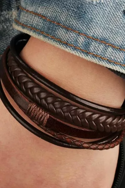 Bracelet homme en cuir véritable couleur marron fermoir magnétique bracelet tressé