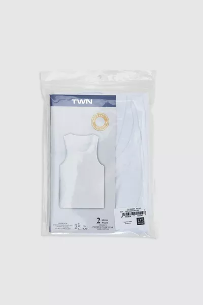 Twn Blanc Standard Fit % Coton Respirant Absorbant la transpiration Lot de 2 Débardeurs