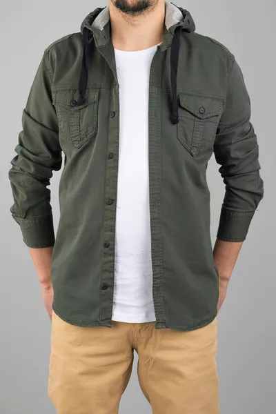 مقنعين سليم صالح الرجال الدنيم قميص الكاكي