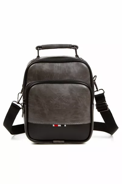 Np Handtasche und Umhängetasche aus veganem Leder, Umhängetasche für Herren, grau mit Handyfach