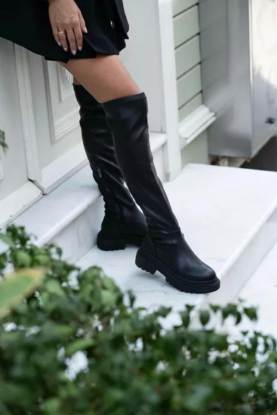 نعل سميك أحذية طويلة مطاطية أسود