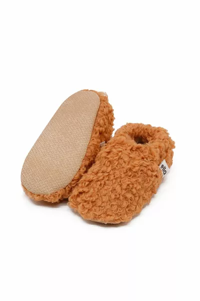 Teddy Baby Pandufu Home Booties, Semelles antidérapantes, Doublure en coton bio, Chaussures de chambre d’enfant à domicile Tan