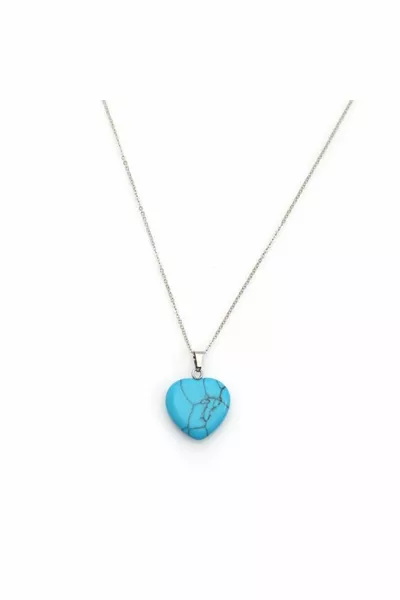 Natural Stone Turquoise Stone Heart Cut Necklace or Keychain | Gift Natural Stone
