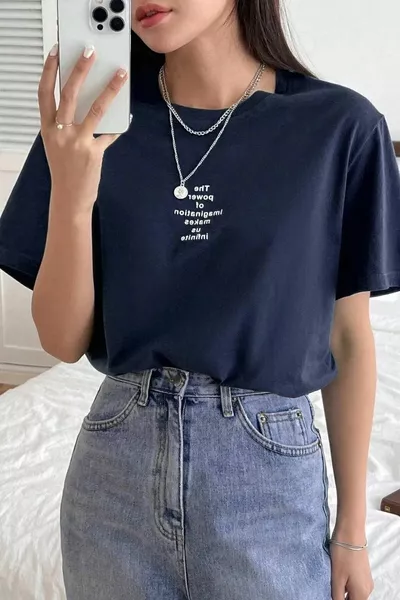 Unisex Marineblau Die Kraft des bedruckten Oversize-T-Shirts