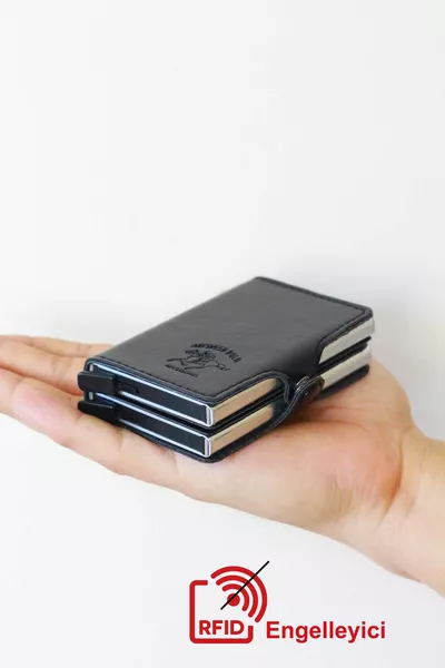 Adelina Original Unisexe Cuir Noir Double Mécanisme Aluminium Porte-Cartes  cm