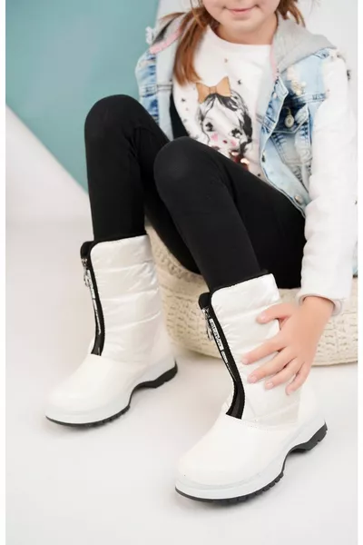 أحذية الثلج البيضاء للأطفال مقاومة للماء غير قابلة للانزلاق وحيد خفيف الوزن